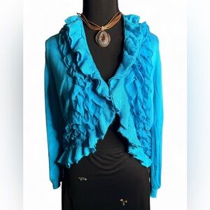 Vintage Rare Lightweight Blue Ruffle Cardigan